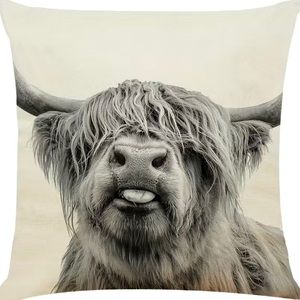 Highland Cow  18" x 18" Linen Pillow Case Cushion Cover